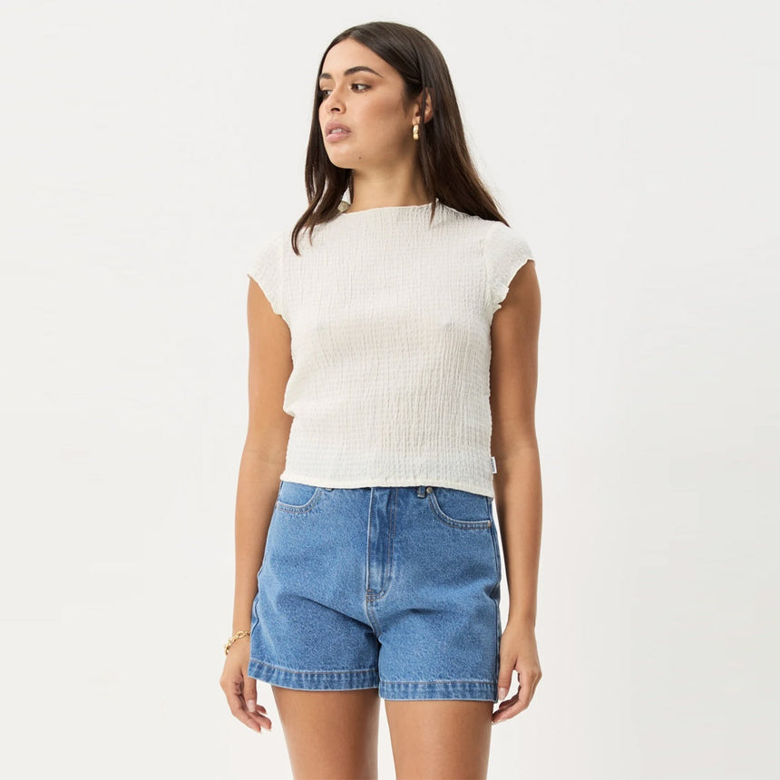 AFENDS Women's Focus Seersucker Mock Neck Top - Off White