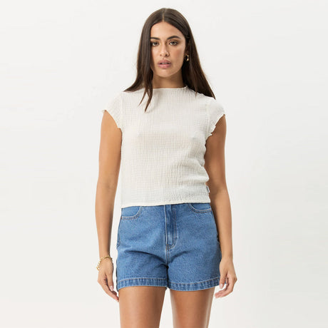 AFENDS Women's Focus Seersucker Mock Neck Top - Off White