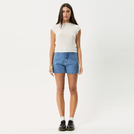 AFENDS Women's Focus Seersucker Mock Neck Top - Off White