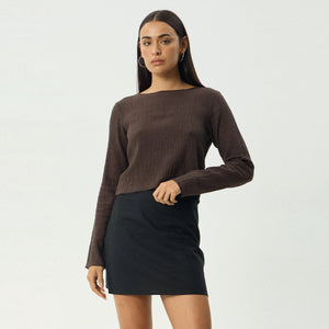 AFENDS Women's Focus Seersucker Long Sleeve Top - Coffee