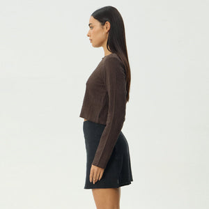 AFENDS Women's Focus Seersucker Long Sleeve Top - Coffee