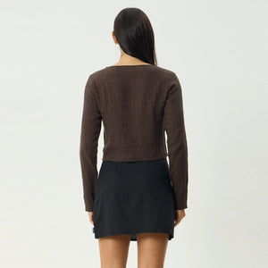 AFENDS Women's Focus Seersucker Long Sleeve Top - Coffee