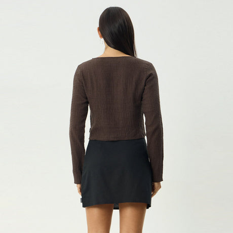 AFENDS Women's Focus Seersucker Long Sleeve Top - Coffee