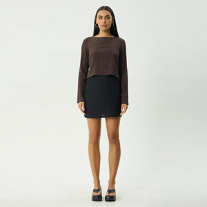 AFENDS Women's Focus Seersucker Long Sleeve Top - Coffee