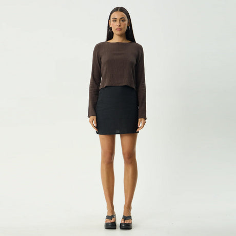 AFENDS Women's Focus Seersucker Long Sleeve Top - Coffee