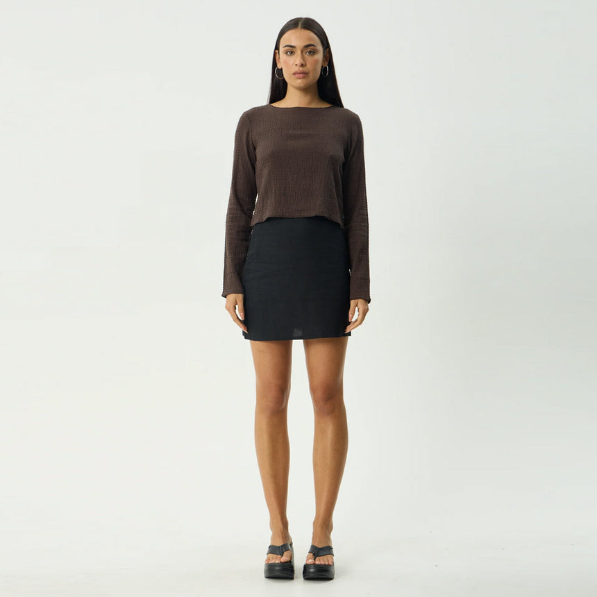 AFENDS Women's Focus Seersucker Long Sleeve Top - Coffee