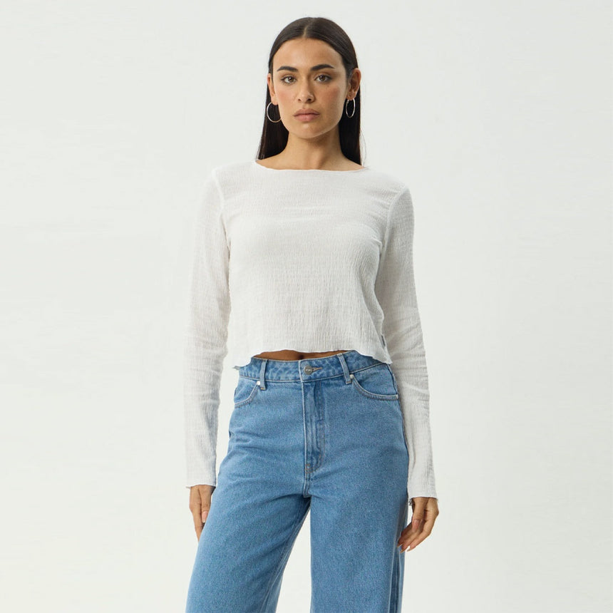 AFENDS Women's Focus Seersucker Long Sleeve Top - Off White