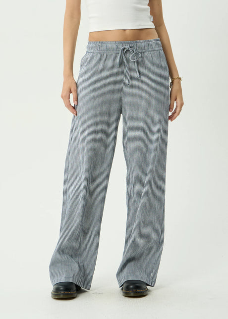 AFENDS Women's Harriet Wide Leg Pant - Indy Navy Check