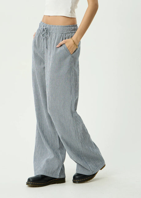 AFENDS Women's Harriet Wide Leg Pant - Indy Navy Check