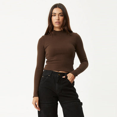 AFENDS Women's Iconic Long Sleeve Rib Top - Coffee