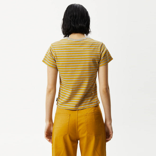 AFENDS Women's Jain Recycled Baby Tee - Olive Stripe