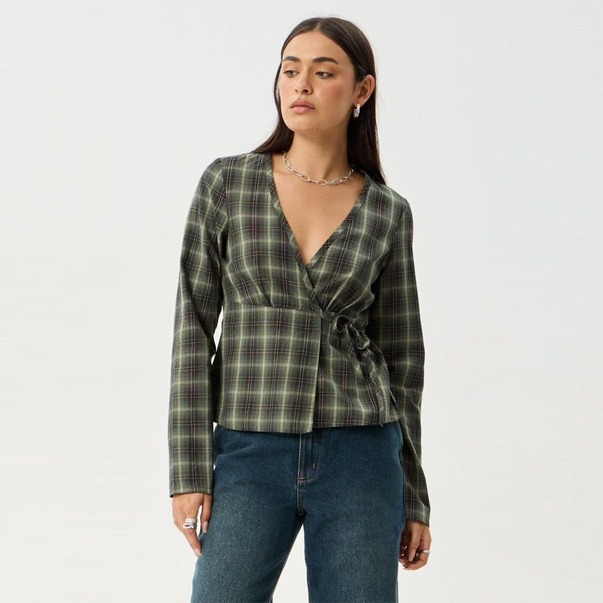 AFENDS Women's Jonah Long Sleeve Top - Deep Olive Check
