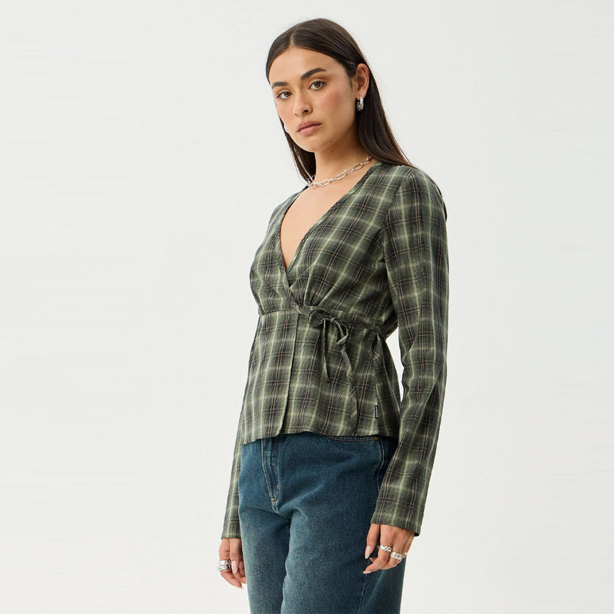 AFENDS Women's Jonah Long Sleeve Top - Deep Olive Check