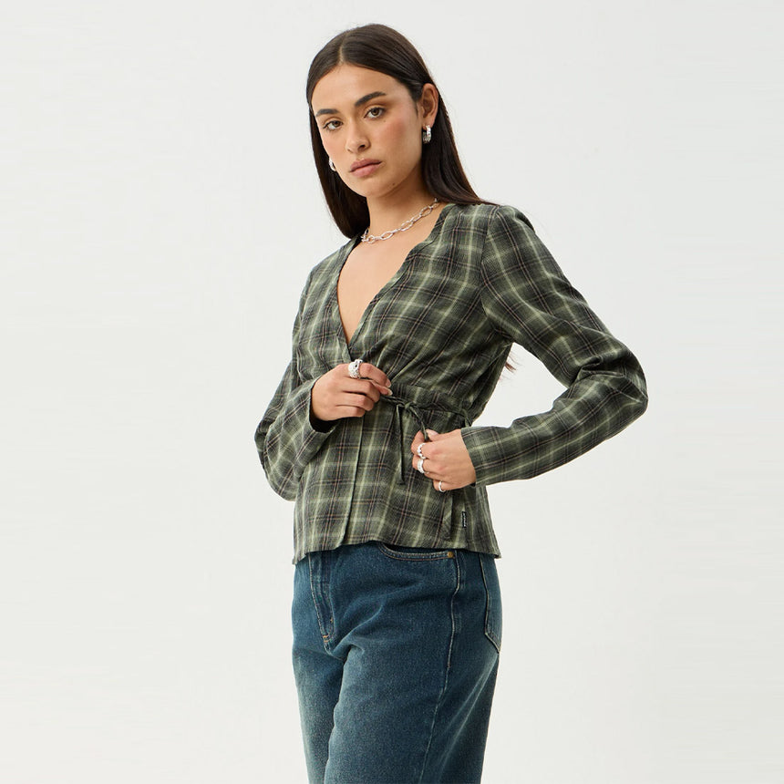 AFENDS Women's Jonah Long Sleeve Top - Deep Olive Check