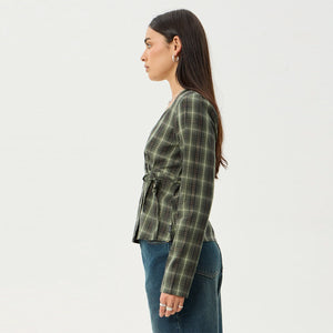 AFENDS Women's Jonah Long Sleeve Top - Deep Olive Check
