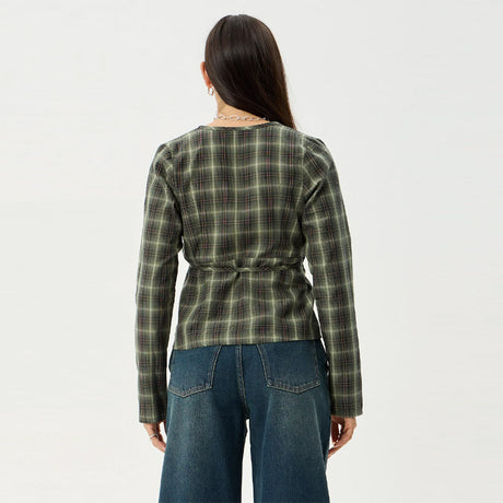 AFENDS Women's Jonah Long Sleeve Top - Deep Olive Check