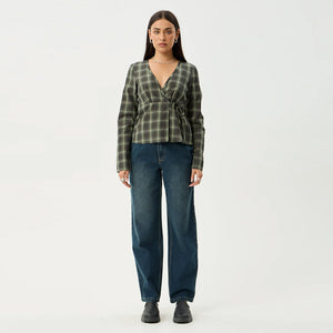AFENDS Women's Jonah Long Sleeve Top - Deep Olive Check