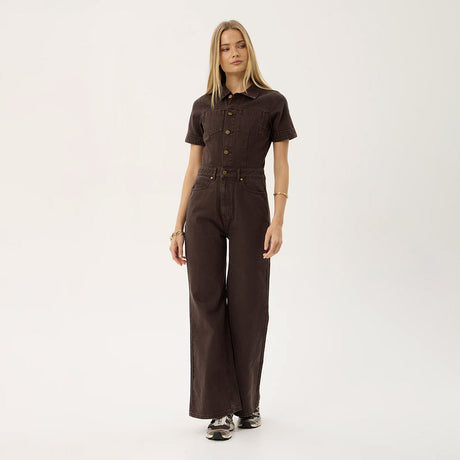AFENDS Women's Miami Denim Flared Leg Jumpsuit - Washed Coffee