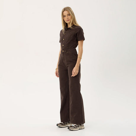 AFENDS Women's Miami Denim Flared Leg Jumpsuit - Washed Coffee