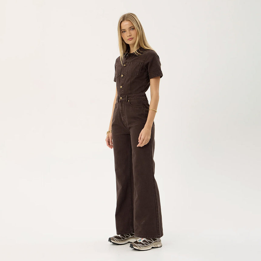 AFENDS Women's Miami Denim Flared Leg Jumpsuit - Washed Coffee
