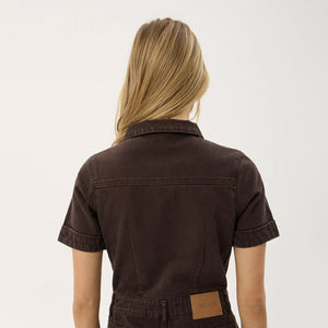AFENDS Women's Miami Denim Flared Leg Jumpsuit - Washed Coffee