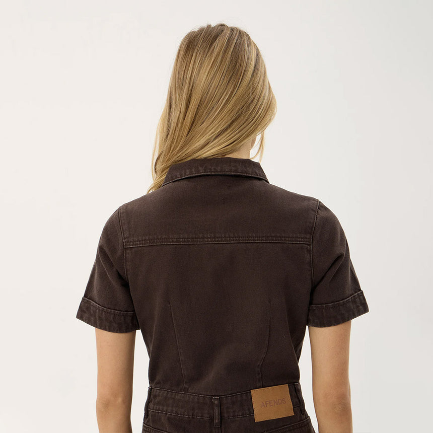 AFENDS Women's Miami Denim Flared Leg Jumpsuit - Washed Coffee