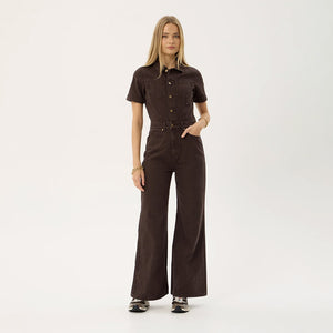 AFENDS Women's Miami Denim Flared Leg Jumpsuit - Washed Coffee