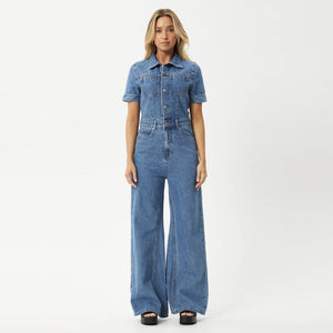 AFENDS Women's Miami Denim Flared Jumpsuit - Worn Blue