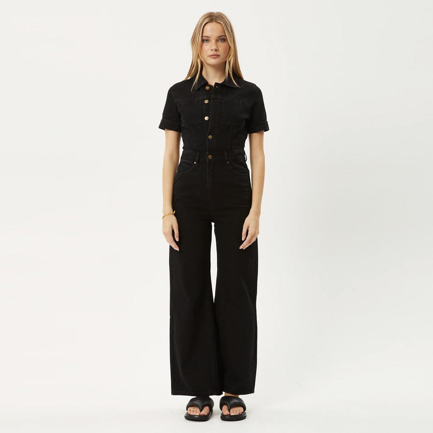 AFENDS Women's Miami Organic Denim Flared Jumpsuit - Washed Black