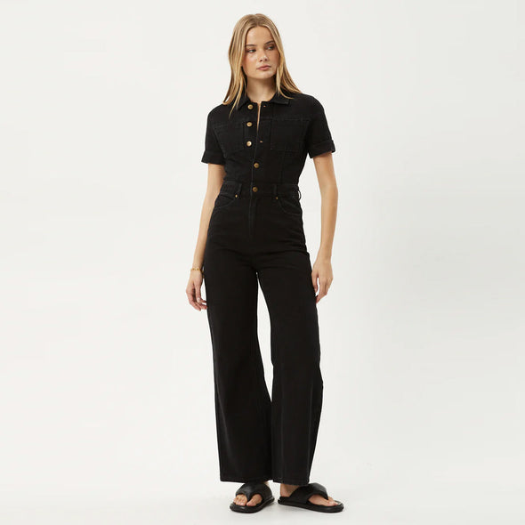 AFENDS Women's Miami Organic Denim Flared Jumpsuit - Washed Black