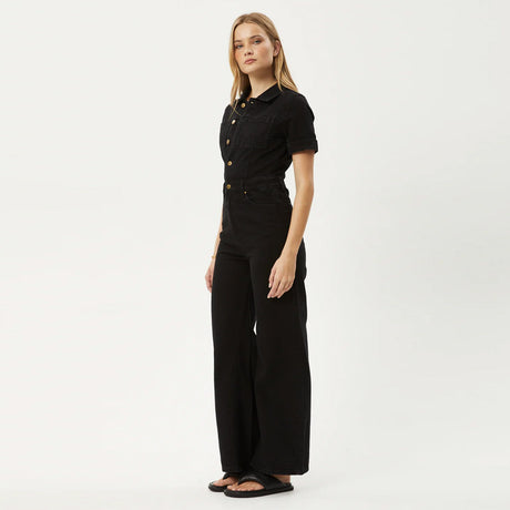 AFENDS Women's Miami Organic Denim Flared Jumpsuit - Washed Black