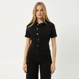 AFENDS Women's Miami Organic Denim Flared Jumpsuit - Washed Black