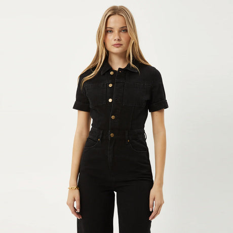 AFENDS Women's Miami Organic Denim Flared Jumpsuit - Washed Black