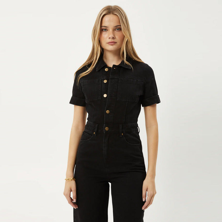 AFENDS Women's Miami Organic Denim Flared Jumpsuit - Washed Black