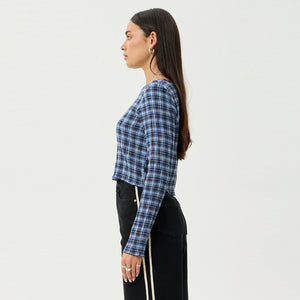 AFENDS Women's Mountains Seersucker Long Sleeve Top - Navy Red Check