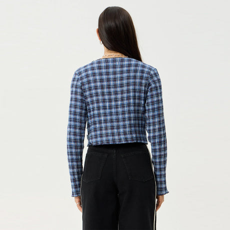 AFENDS Women's Mountains Seersucker Long Sleeve Top - Navy Red Check
