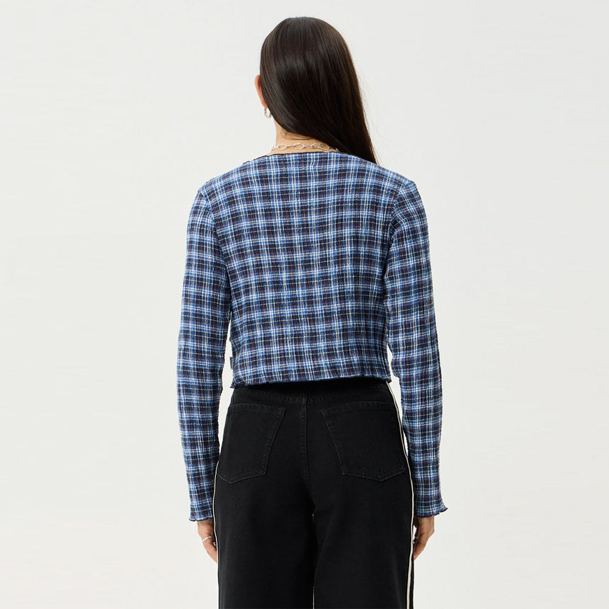 AFENDS Women's Mountains Seersucker Long Sleeve Top - Navy Red Check