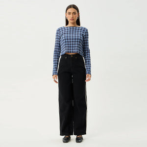 AFENDS Women's Mountains Seersucker Long Sleeve Top - Navy Red Check