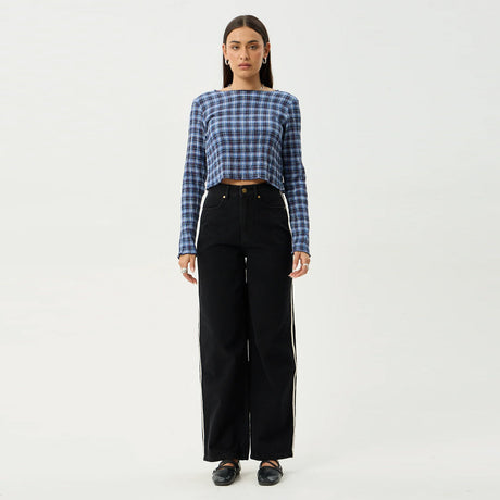 AFENDS Women's Mountains Seersucker Long Sleeve Top - Navy Red Check