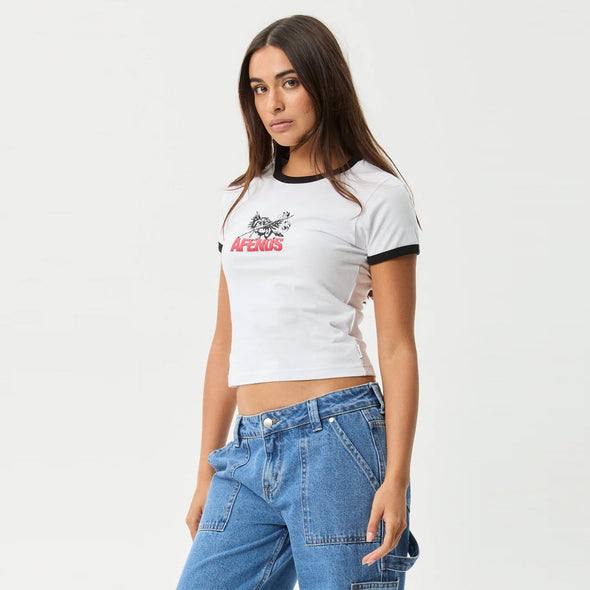 AFENDS Women's Pony Up Ringer Tee - White