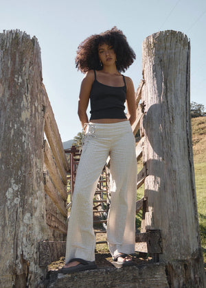 AFENDS Women's Sofia Wide Leg Pant - Reverb Moonbeam Check