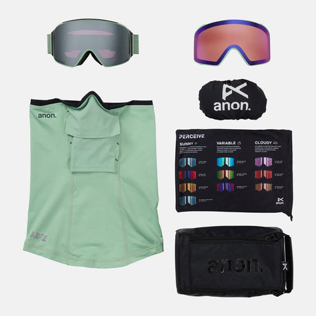 ANON M4 Cylindrical Low Bridge Fit Goggle + MFI Facemask 2026 - Soft Sage/Perceive Sunny Onyx