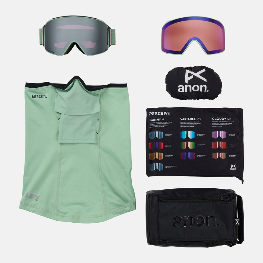 ANON M4 Cylindrical Low Bridge Fit Goggle + MFI Facemask 2026 - Soft Sage/Perceive Sunny Onyx