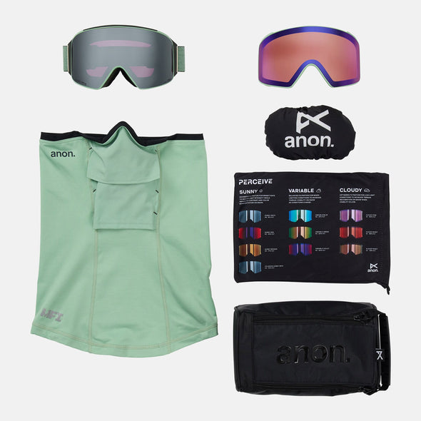 ANON M4 Cylindrical Low Bridge Fit Goggle + MFI Facemask 2026 - Soft Sage/Perceive Sunny Onyx