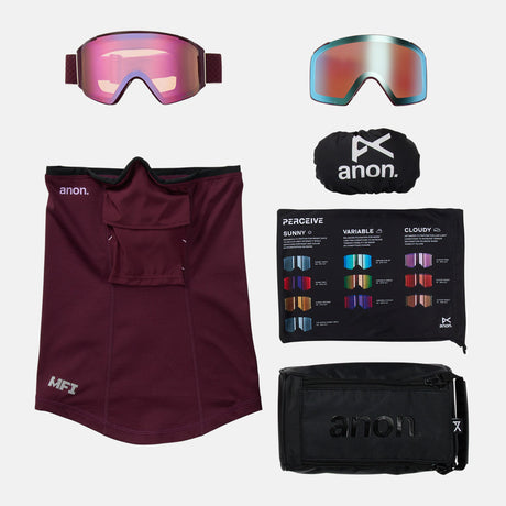 ANON M4S Cylindrical Goggle + MFI Facemask 2026 - Deep Cherry/Perceive Cloudy Pink