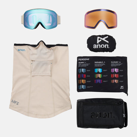ANON M4S Cylindrical Goggle + MFI Facemask 2026 - Oat/Perceive Variable Blue