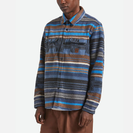 BRIXTON Bowery Arctic Stretch Fleece - Mood Indigo Blanket Stripe