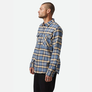 BRIXTON Bowery Flannel - Azure Blue/Washed Navy/Sand