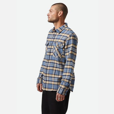 BRIXTON Bowery Flannel - Azure Blue/Washed Navy/Sand