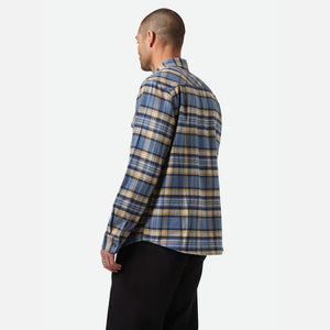 BRIXTON Bowery Flannel - Azure Blue/Washed Navy/Sand